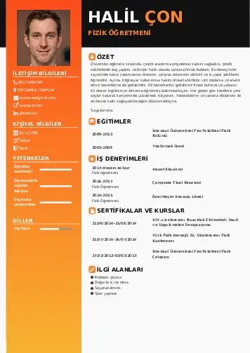 Fizik Öğretmeni CV Örnekleri cv indir